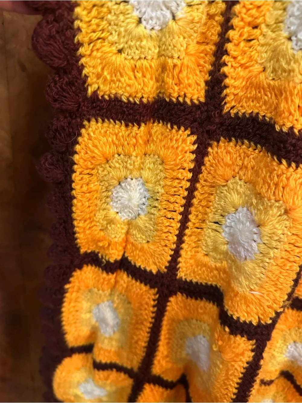 Vintage Yellow and Brown Crochet Throw Blanket